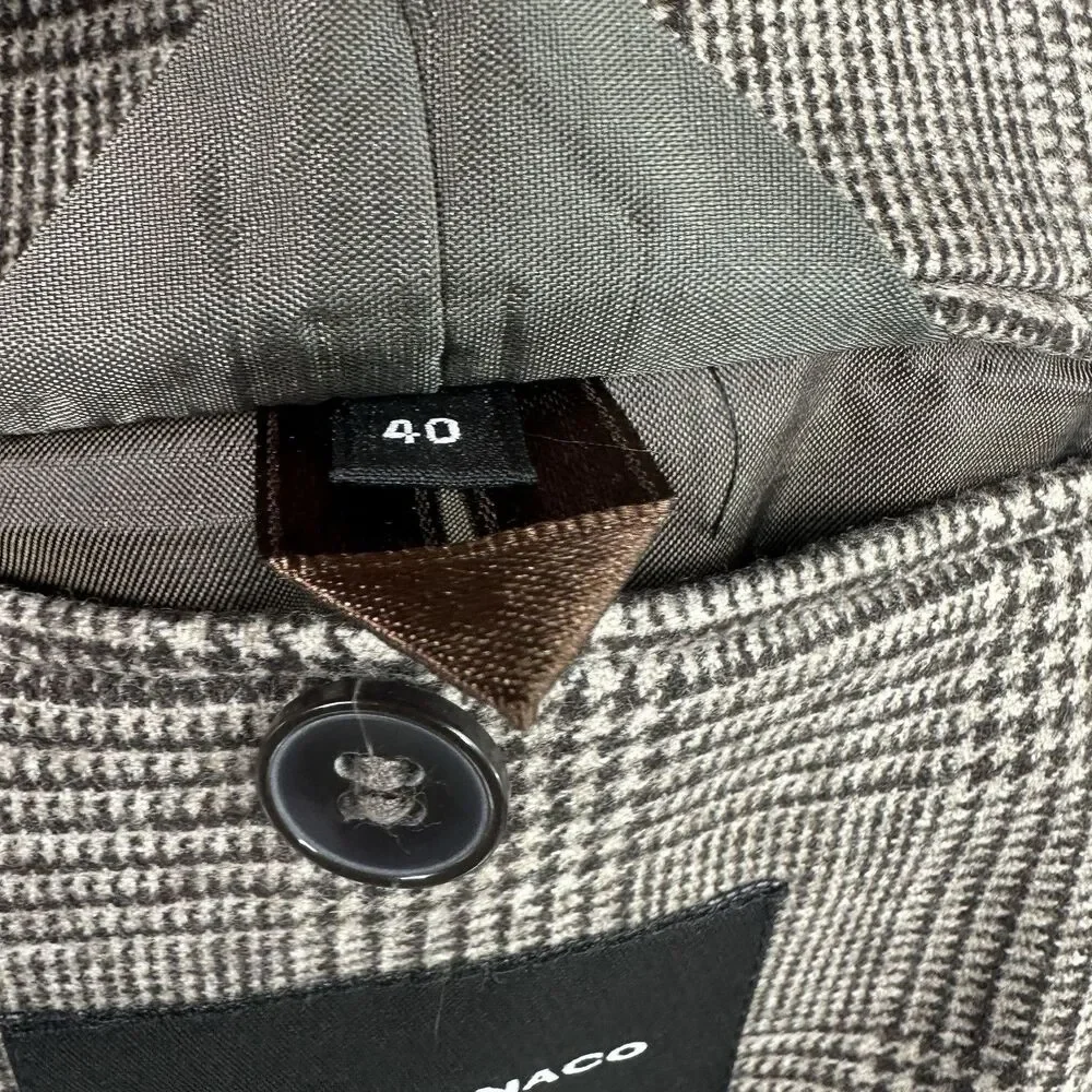 Club Monaco Elbow Patch Equestrian Wool Blazer 40R Brown Plaid Sport coat Jacket